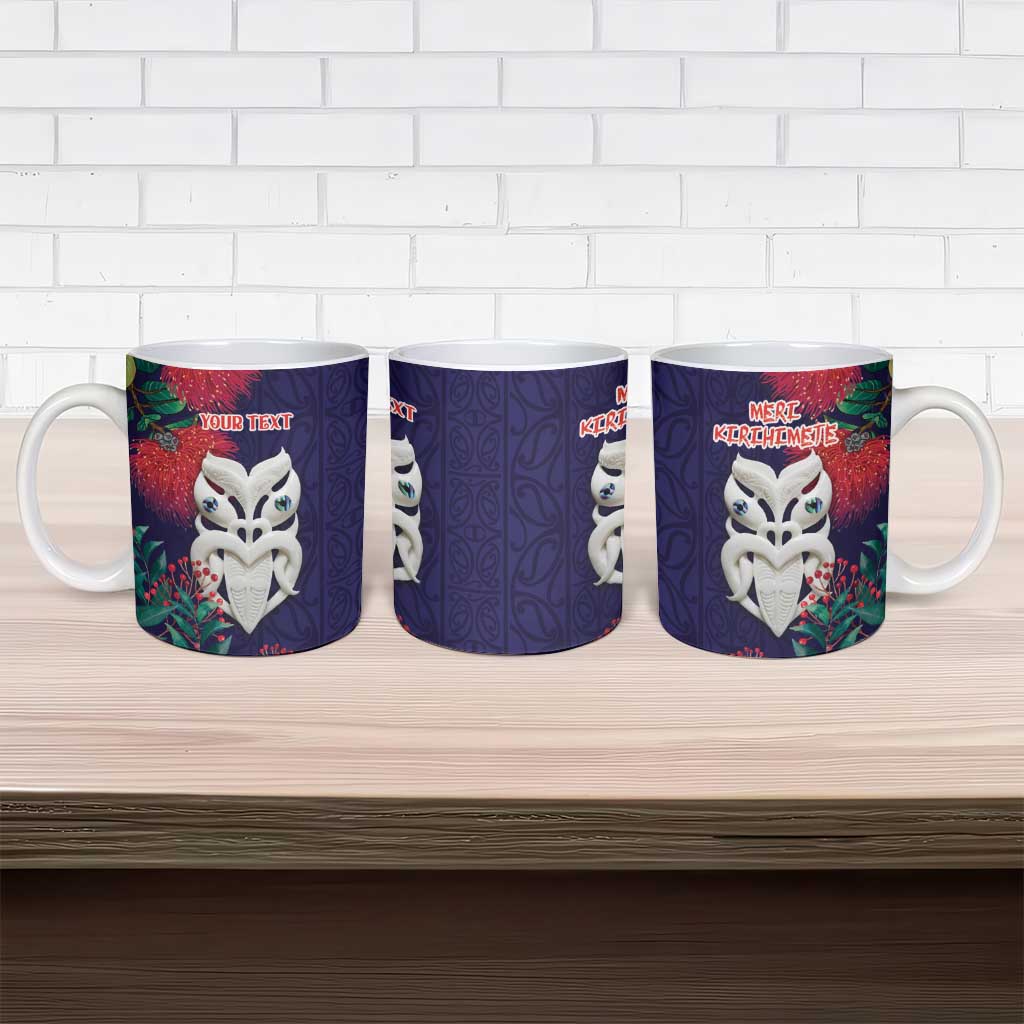 Maori Wheku Meri Kirihimete Personalised Ceramic Mug All Blue Indigenous Maori Motif - Polynesian Pride