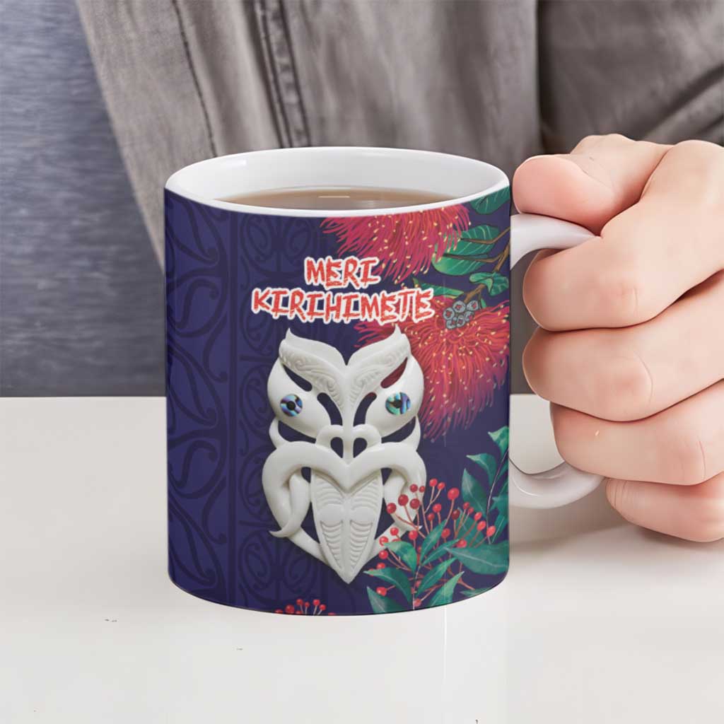 Maori Wheku Meri Kirihimete Personalised Ceramic Mug All Blue Indigenous Maori Motif - Polynesian Pride