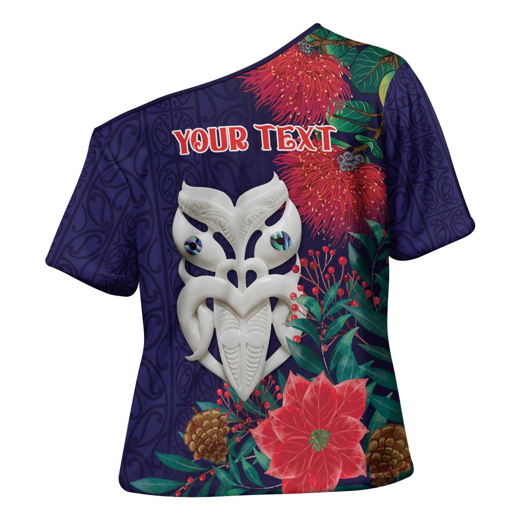 Maori Wheku Meri Kirihimete Personalised Cross Shoulder Shirt All Blue Indigenous Maori Motif - Polynesian Pride