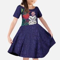 Maori Wheku Meri Kirihimete Personalised Family Matching Off The Shoulder Long Sleeve Dress and Hawaiian Shirt All Blue Indigenous Maori Motif - Polynesian Pride