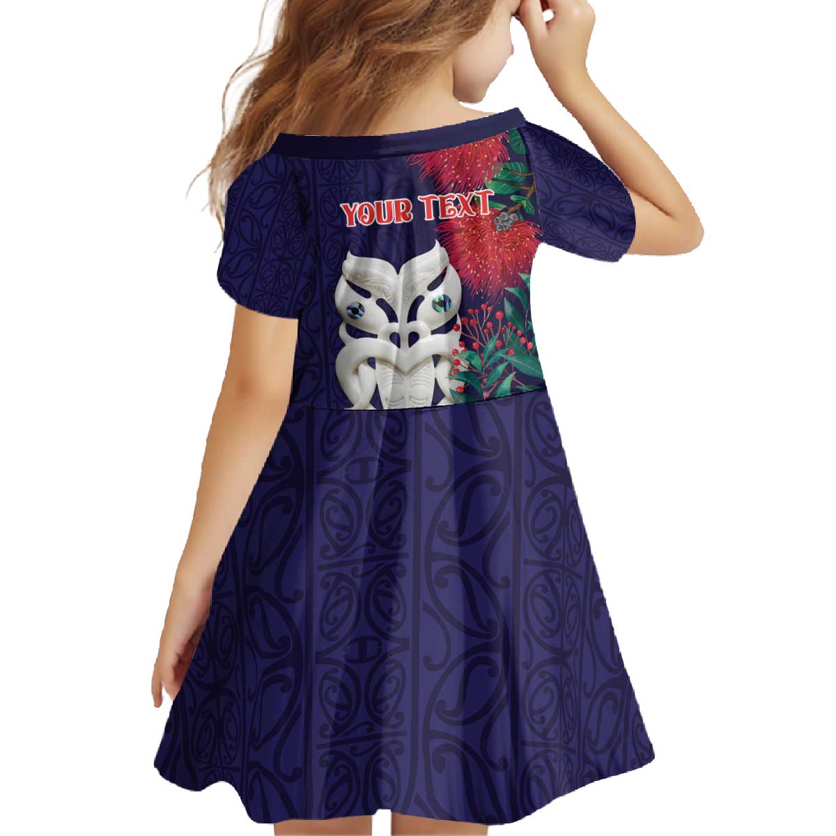 Maori Wheku Meri Kirihimete Personalised Family Matching Off The Shoulder Long Sleeve Dress and Hawaiian Shirt All Blue Indigenous Maori Motif - Polynesian Pride