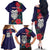 Maori Wheku Meri Kirihimete Personalised Family Matching Off The Shoulder Long Sleeve Dress and Hawaiian Shirt All Blue Indigenous Maori Motif - Polynesian Pride