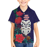 Maori Wheku Meri Kirihimete Personalised Family Matching Off The Shoulder Long Sleeve Dress and Hawaiian Shirt All Blue Indigenous Maori Motif - Polynesian Pride