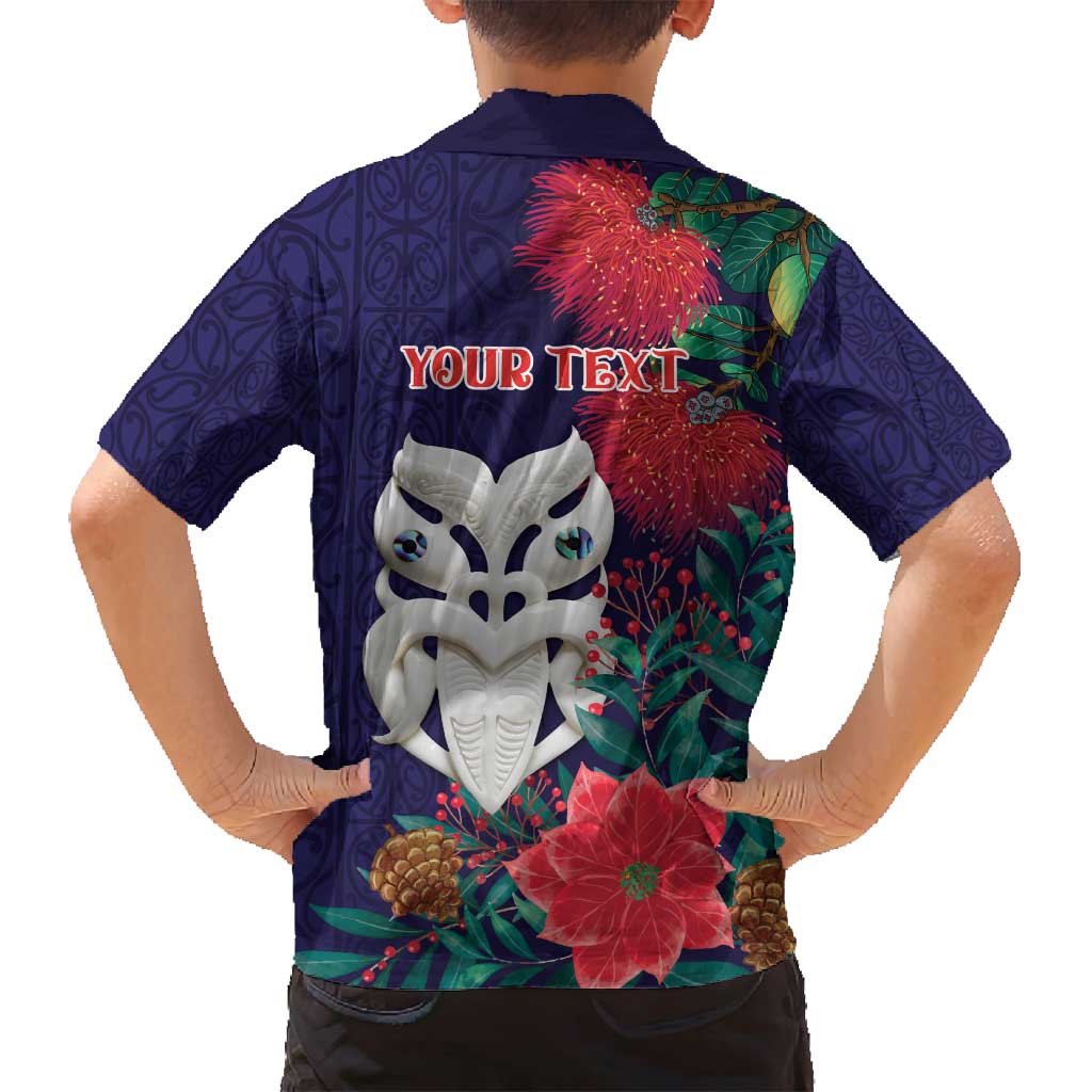 Maori Wheku Meri Kirihimete Personalised Family Matching Off Shoulder Short Dress and Hawaiian Shirt All Blue Indigenous Maori Motif - Polynesian Pride