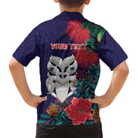 Maori Wheku Meri Kirihimete Personalised Family Matching Off Shoulder Short Dress and Hawaiian Shirt All Blue Indigenous Maori Motif - Polynesian Pride