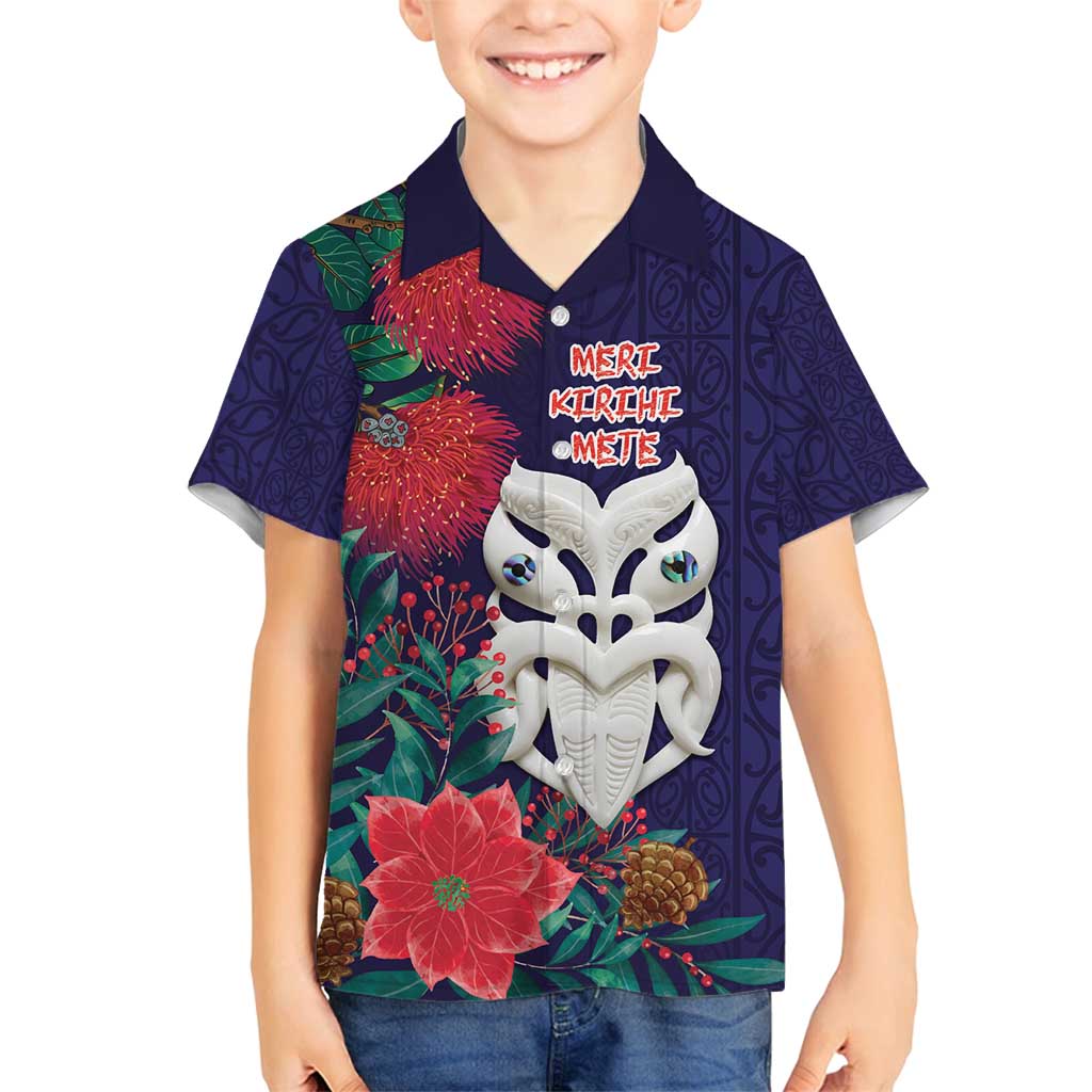 Maori Wheku Meri Kirihimete Personalised Family Matching Off Shoulder Short Dress and Hawaiian Shirt All Blue Indigenous Maori Motif - Polynesian Pride