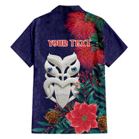 Maori Wheku Meri Kirihimete Personalised Family Matching Short Sleeve Bodycon Dress and Hawaiian Shirt All Blue Indigenous Maori Motif - Polynesian Pride