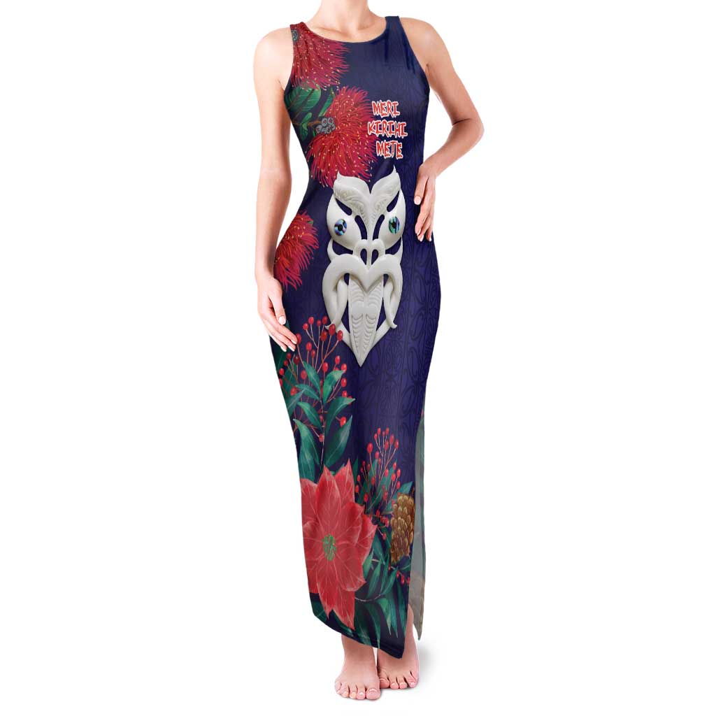 Maori Wheku Meri Kirihimete Personalised Family Matching Tank Maxi Dress and Hawaiian Shirt All Blue Indigenous Maori Motif - Polynesian Pride