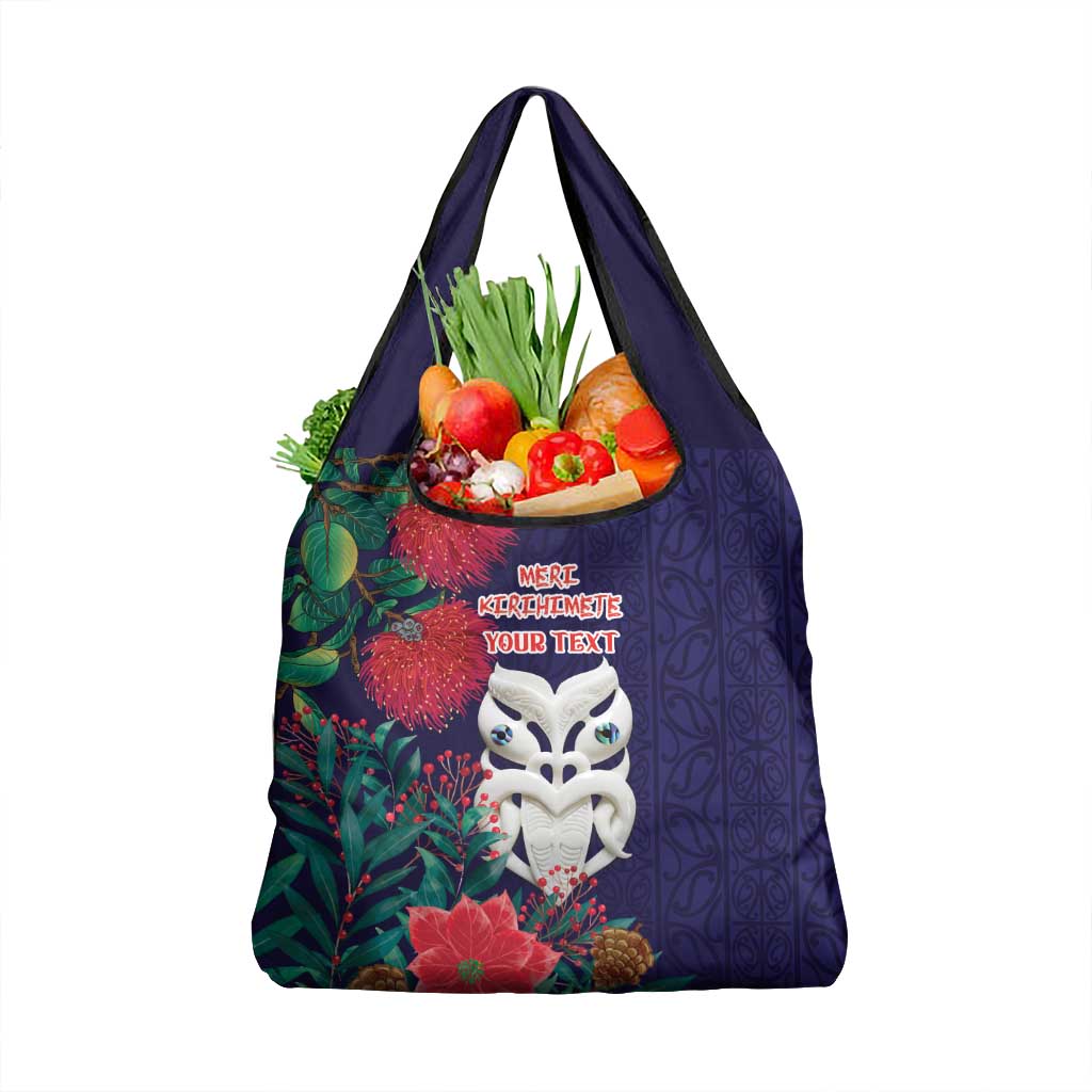 Maori Wheku Meri Kirihimete Personalised Grocery Bag All Blue Indigenous Maori Motif - Polynesian Pride
