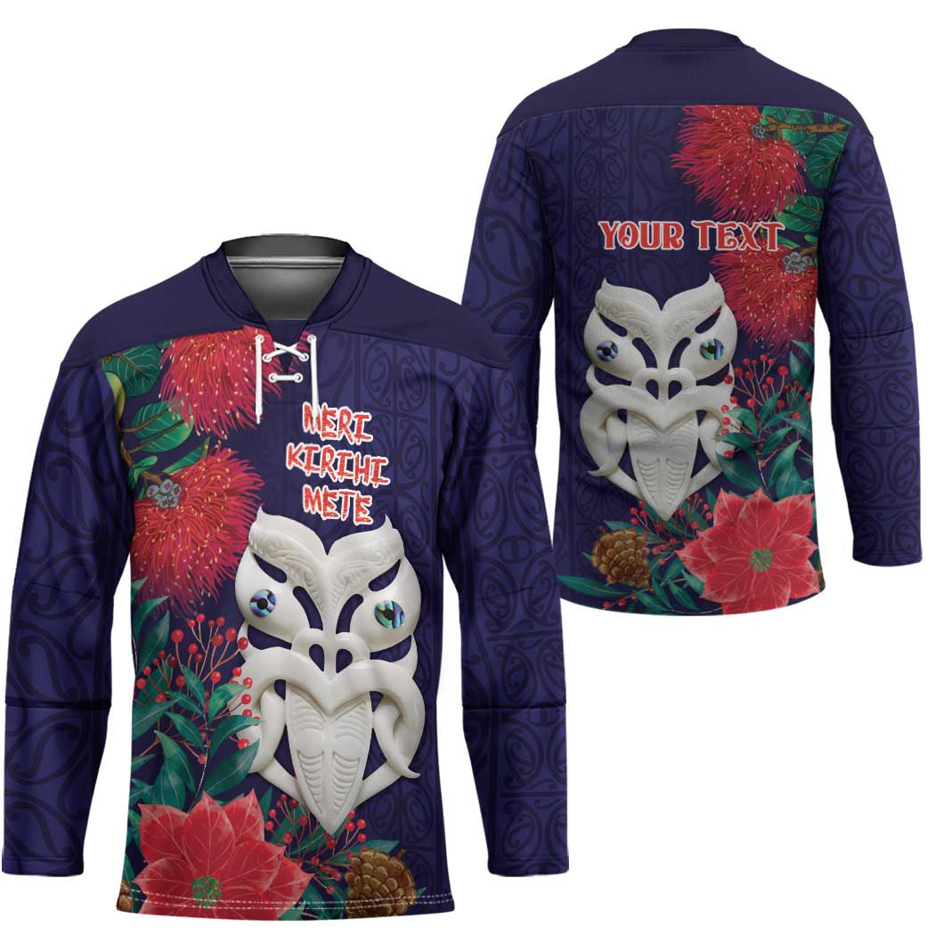 Maori Wheku Meri Kirihimete Personalised Hockey Jersey All Blue Indigenous Maori Motif - Polynesian Pride