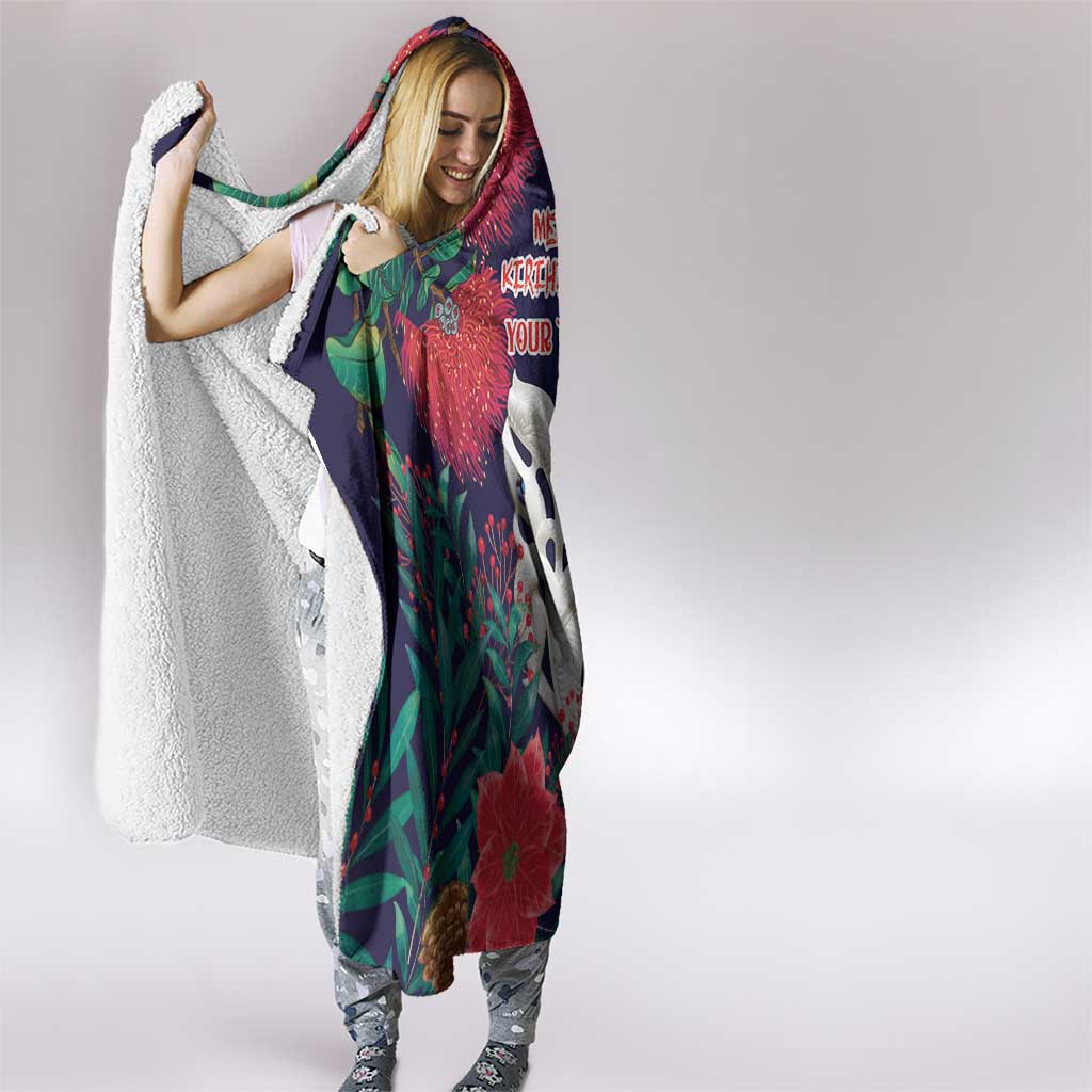 Maori Wheku Meri Kirihimete Personalised Hooded Blanket All Blue Indigenous Maori Motif - Polynesian Pride