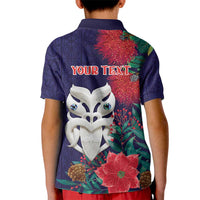 Maori Wheku Meri Kirihimete Personalised Kid Polo Shirt All Blue Indigenous Maori Motif - Polynesian Pride
