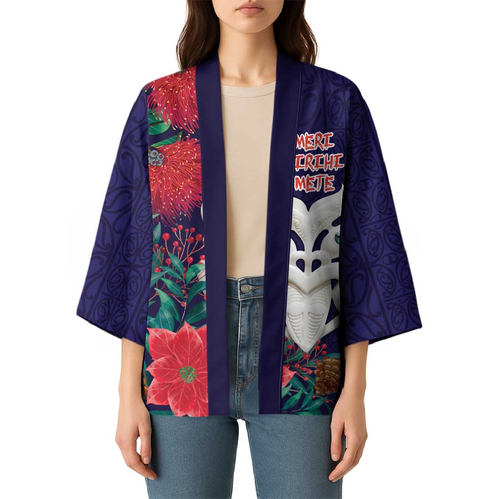 Maori Wheku Meri Kirihimete Personalised Kimono All Blue Indigenous Maori Motif - Polynesian Pride