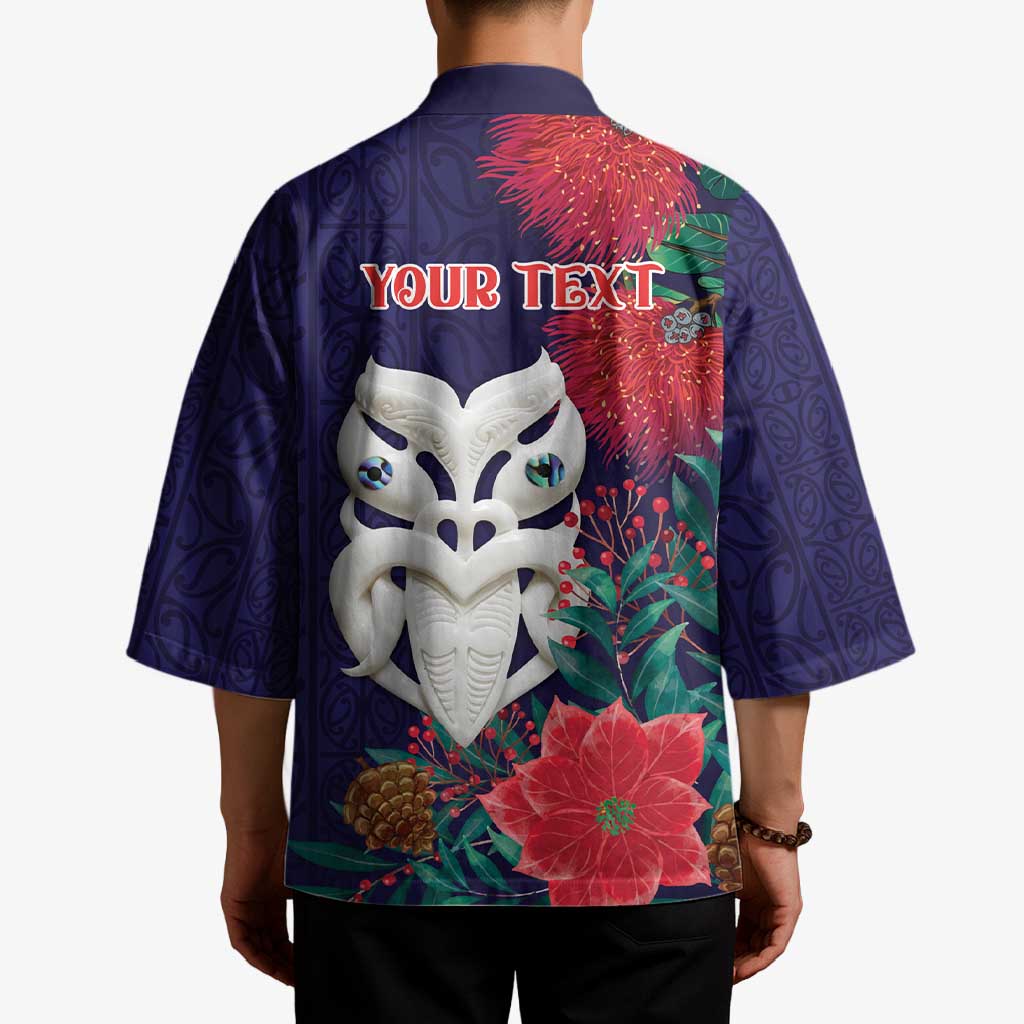 Maori Wheku Meri Kirihimete Personalised Kimono All Blue Indigenous Maori Motif - Polynesian Pride