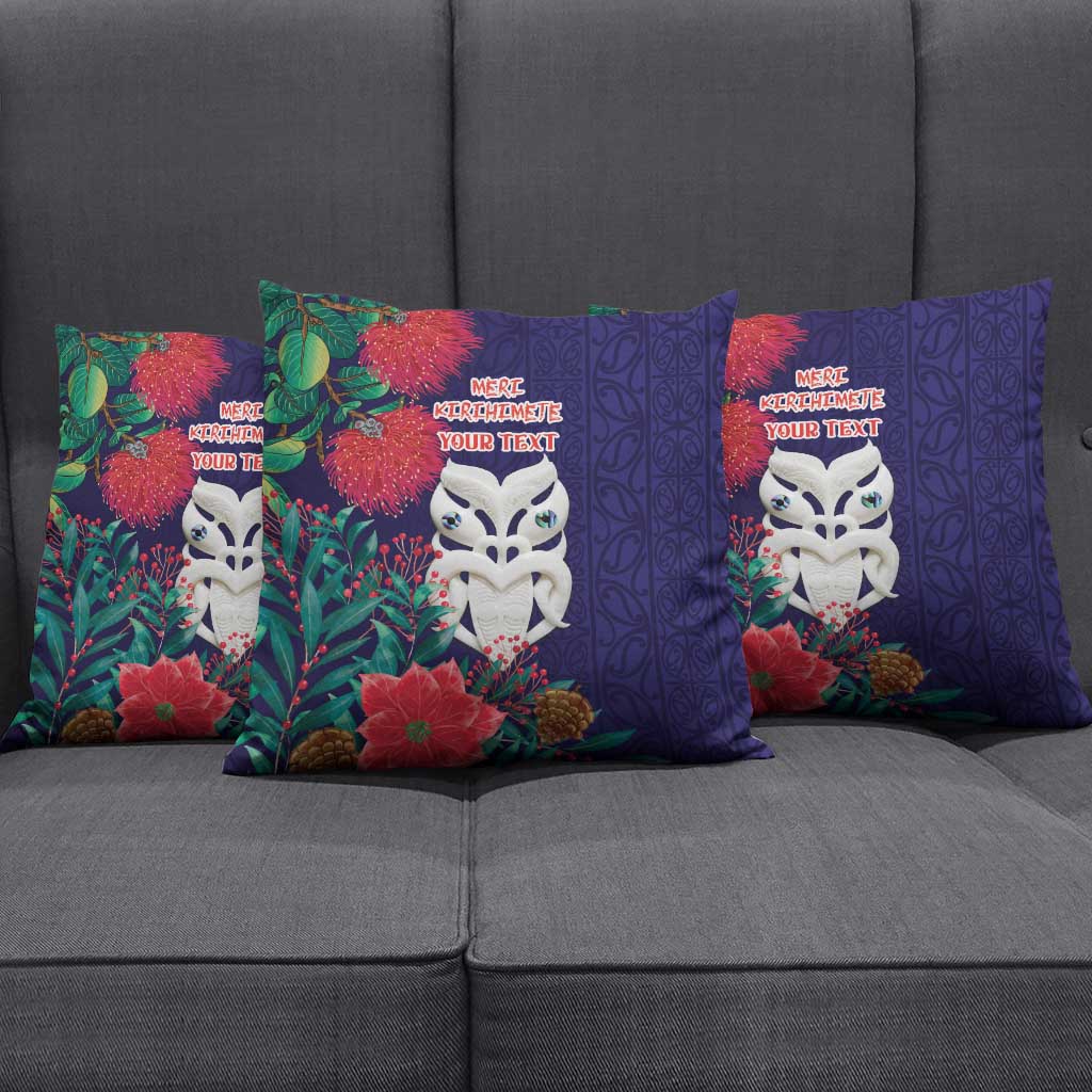 Maori Wheku Meri Kirihimete Personalised Pillow Cover All Blue Indigenous Maori Motif - Polynesian Pride