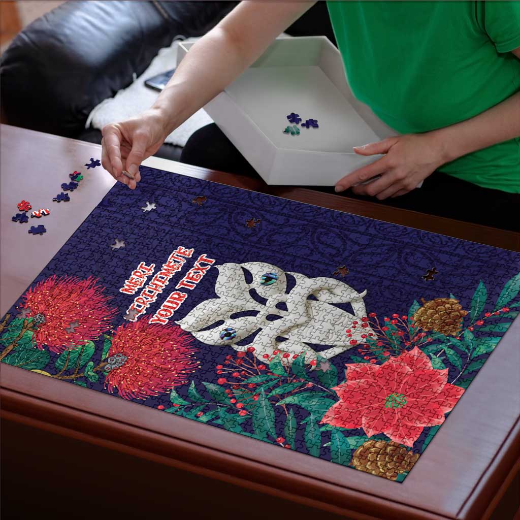 Maori Wheku Meri Kirihimete Personalised Puzzle All Blue Indigenous Maori Motif - Polynesian Pride