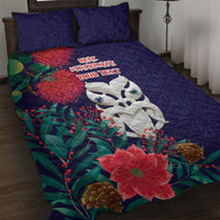 Maori Wheku Meri Kirihimete Personalised Quilt Bed Set All Blue Indigenous Maori Motif - Polynesian Pride