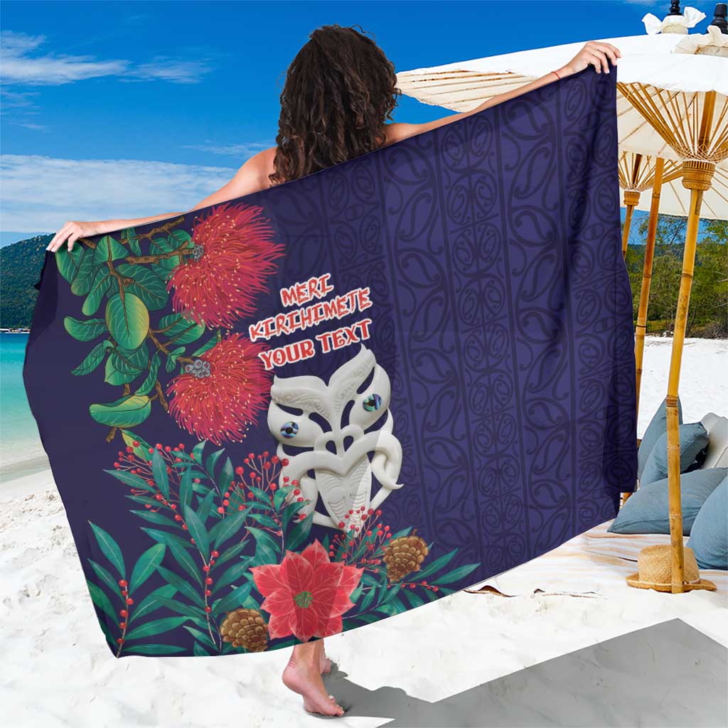 Maori Wheku Meri Kirihimete Personalised Sarong All Blue Indigenous Maori Motif LT9 One Size 44 x 66 inches Blue - Polynesian Pride