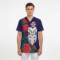 Maori Wheku Meri Kirihimete Personalised Scrub Top All Blue Indigenous Maori Motif - Polynesian Pride