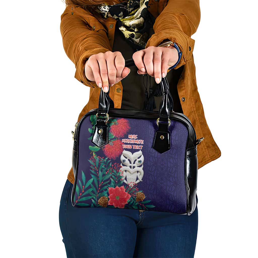 Maori Wheku Meri Kirihimete Personalised Shoulder Handbag All Blue Indigenous Maori Motif - Polynesian Pride