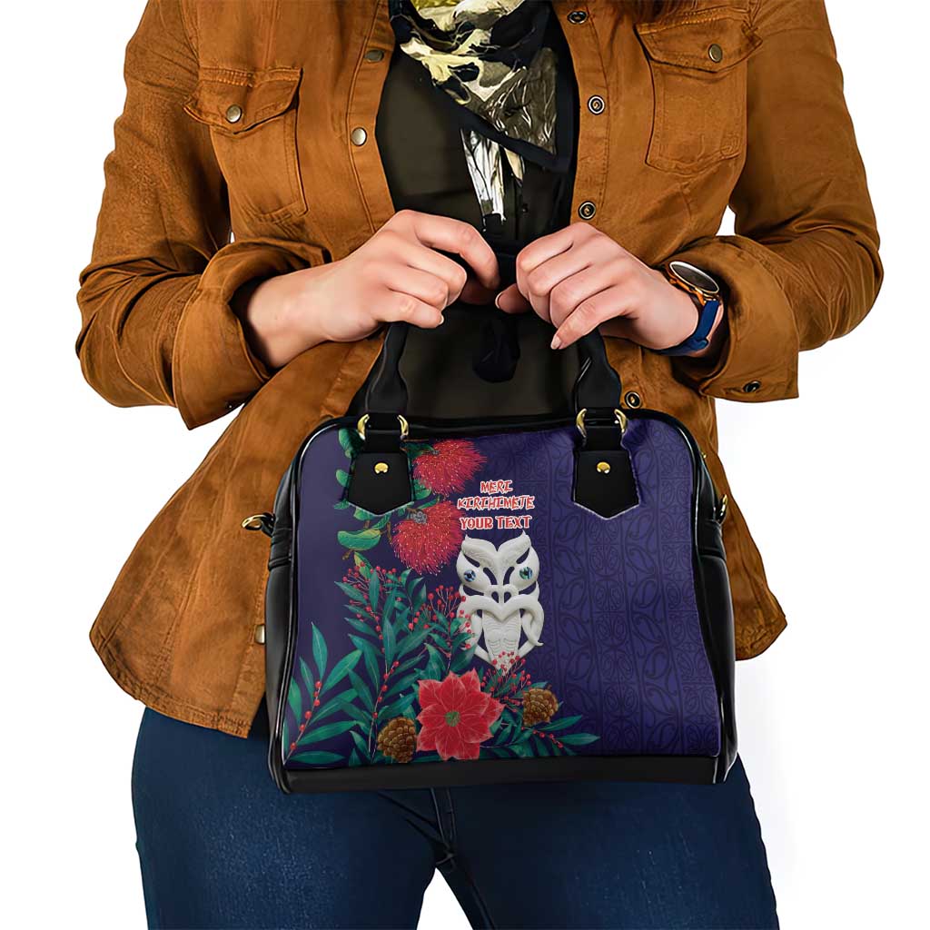 Maori Wheku Meri Kirihimete Personalised Shoulder Handbag All Blue Indigenous Maori Motif - Polynesian Pride