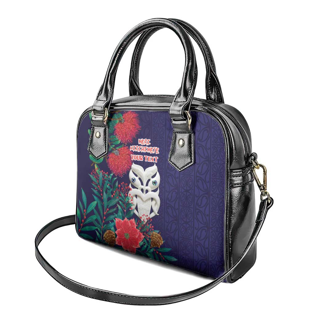 Maori Wheku Meri Kirihimete Personalised Shoulder Handbag All Blue Indigenous Maori Motif - Polynesian Pride