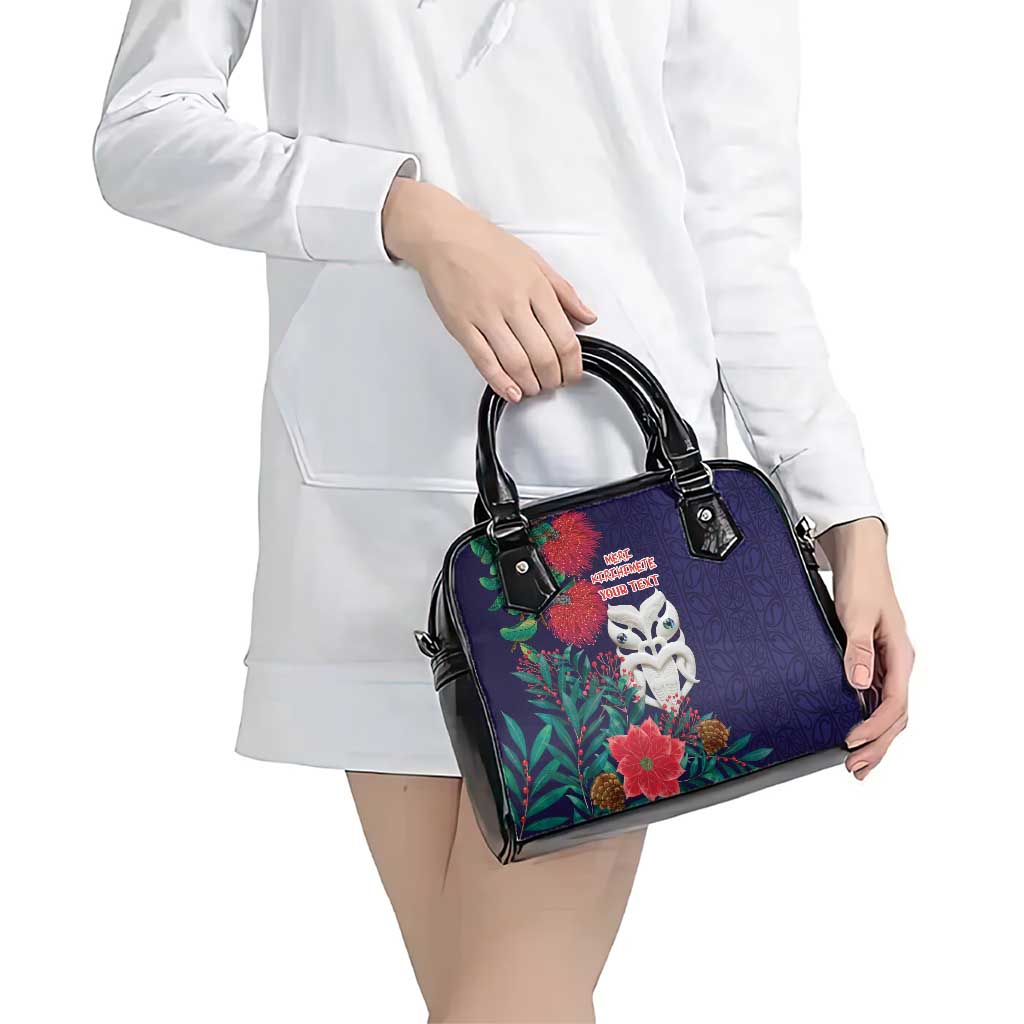 Maori Wheku Meri Kirihimete Personalised Shoulder Handbag All Blue Indigenous Maori Motif - Polynesian Pride