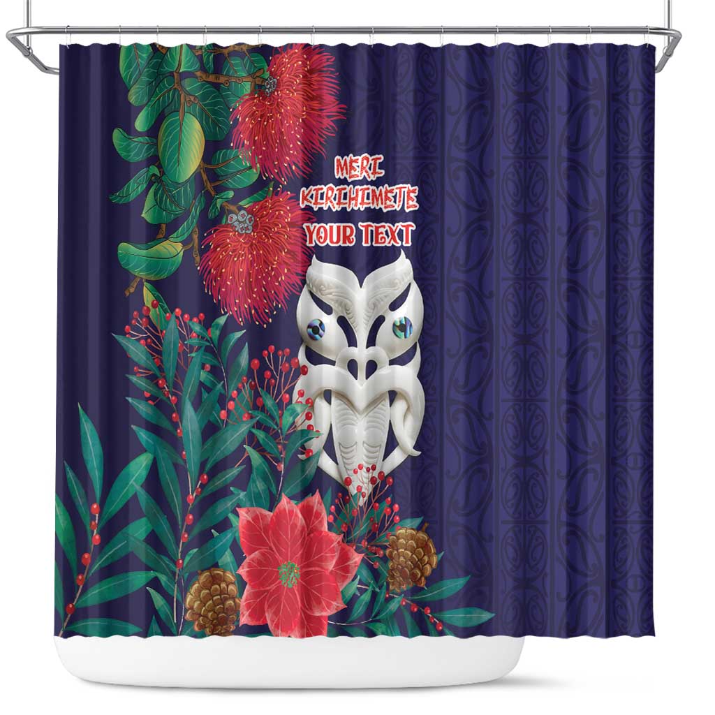 Maori Wheku Meri Kirihimete Personalised Shower Curtain All Blue Indigenous Maori Motif LT9 Blue - Polynesian Pride
