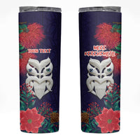 Maori Wheku Meri Kirihimete Personalised Skinny Tumbler All Blue Indigenous Maori Motif - Polynesian Pride