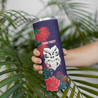Maori Wheku Meri Kirihimete Personalised Skinny Tumbler All Blue Indigenous Maori Motif - Polynesian Pride