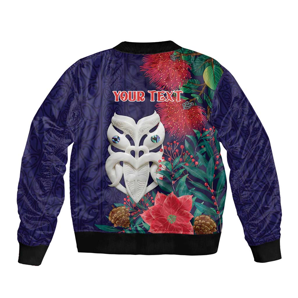 Maori Wheku Meri Kirihimete Personalised Sleeve Zip Bomber Jacket All Blue Indigenous Maori Motif - Polynesian Pride
