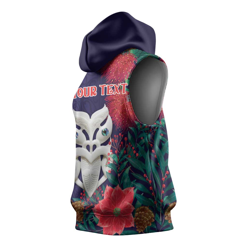 Maori Wheku Meri Kirihimete Personalised Sleeveless Hoodie All Blue Indigenous Maori Motif - Polynesian Pride