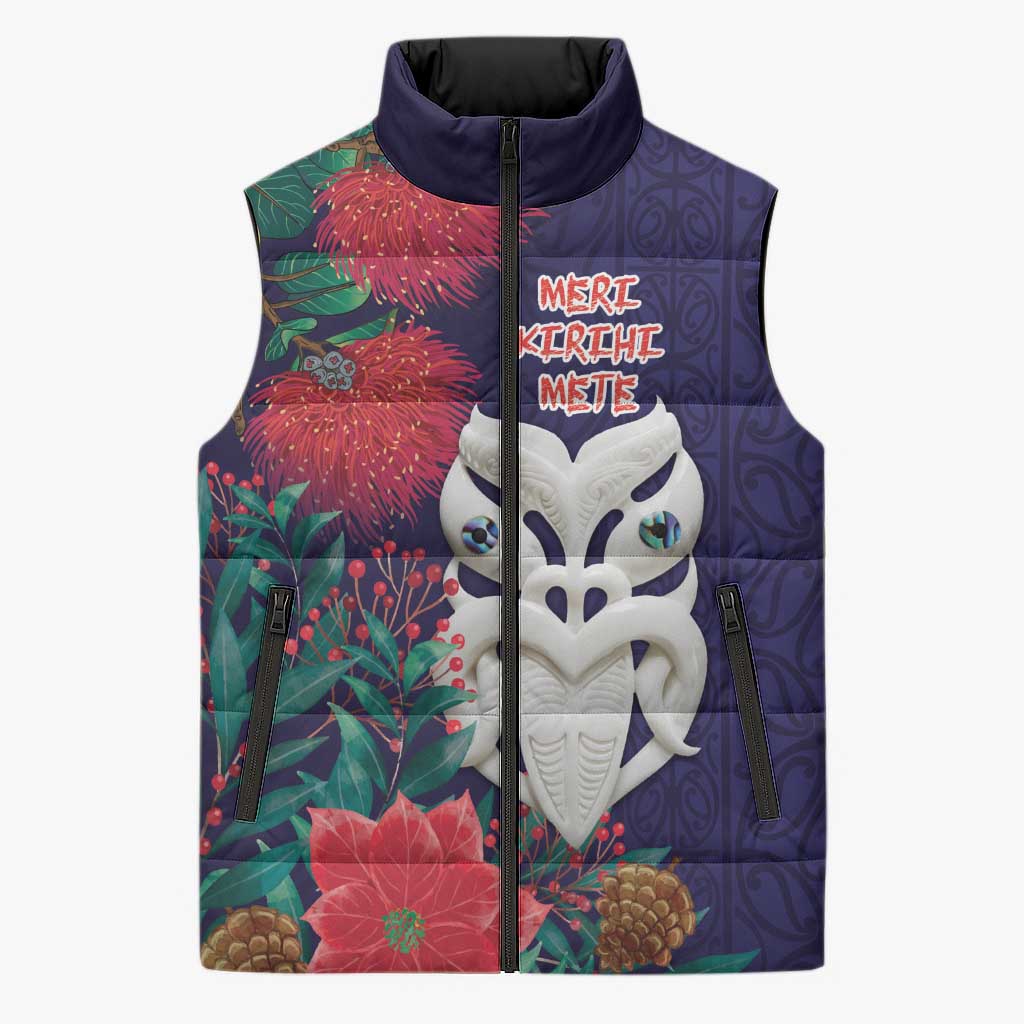 Maori Wheku Meri Kirihimete Personalised Sleeveless Puffer Jacket All Blue Indigenous Maori Motif - Polynesian Pride