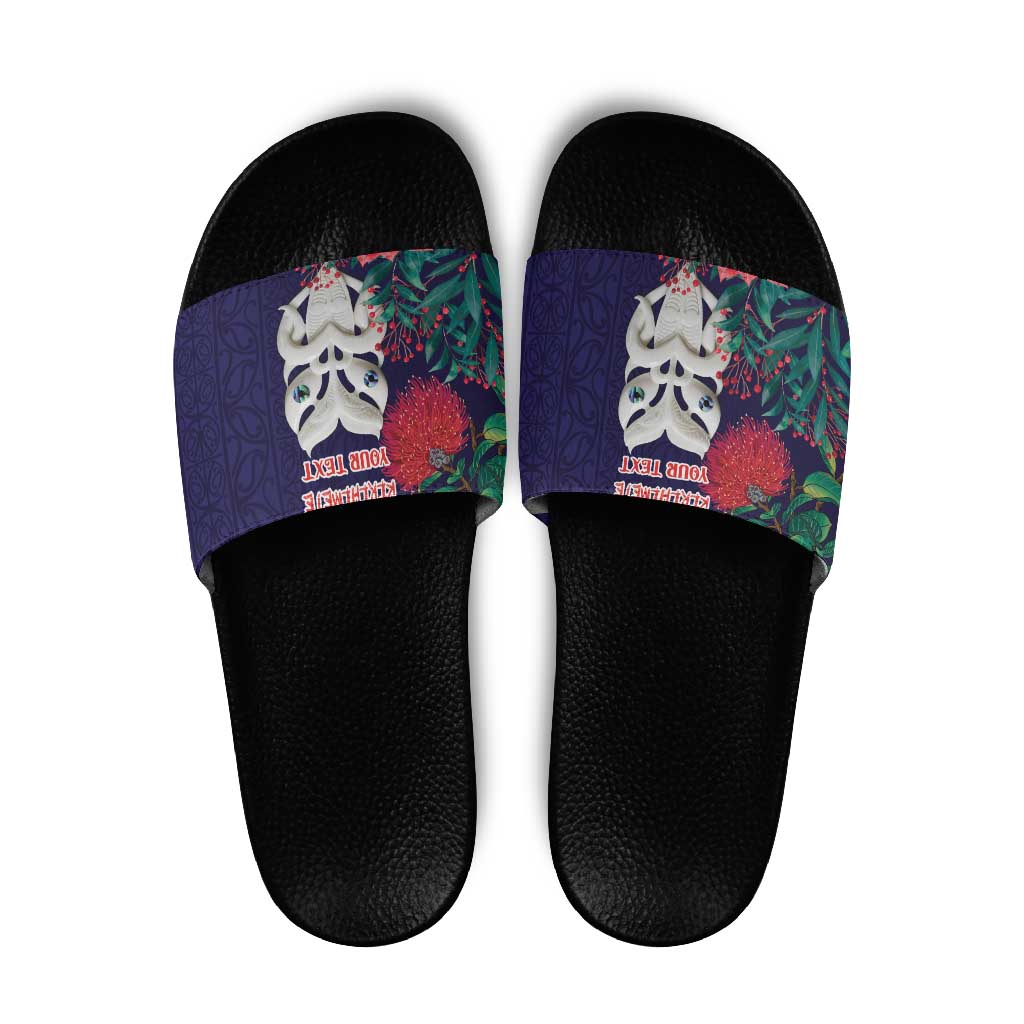 Maori Wheku Meri Kirihimete Personalised Slide Sandals All Blue Indigenous Maori Motif LT9 Blue - Polynesian Pride