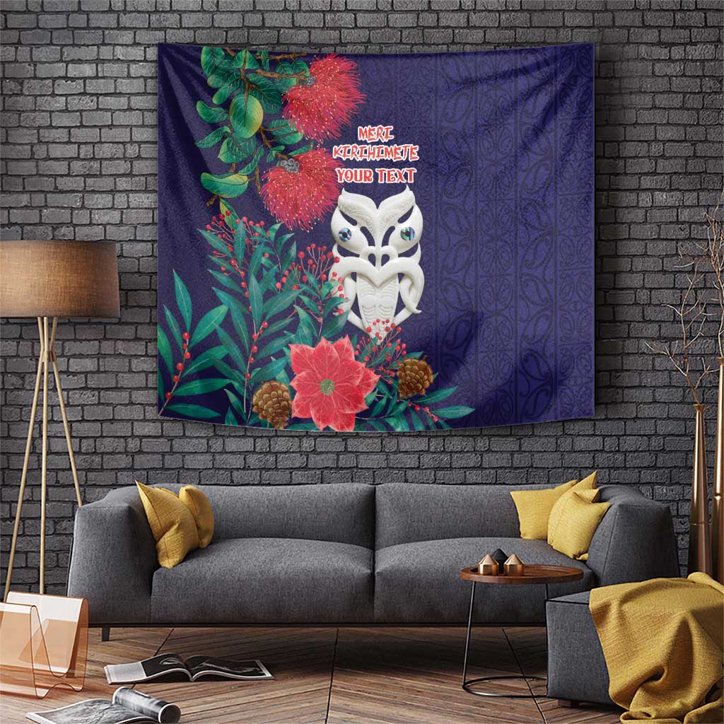 Maori Wheku Meri Kirihimete Personalised Tapestry All Blue Indigenous Maori Motif LT9 Blue - Polynesian Pride