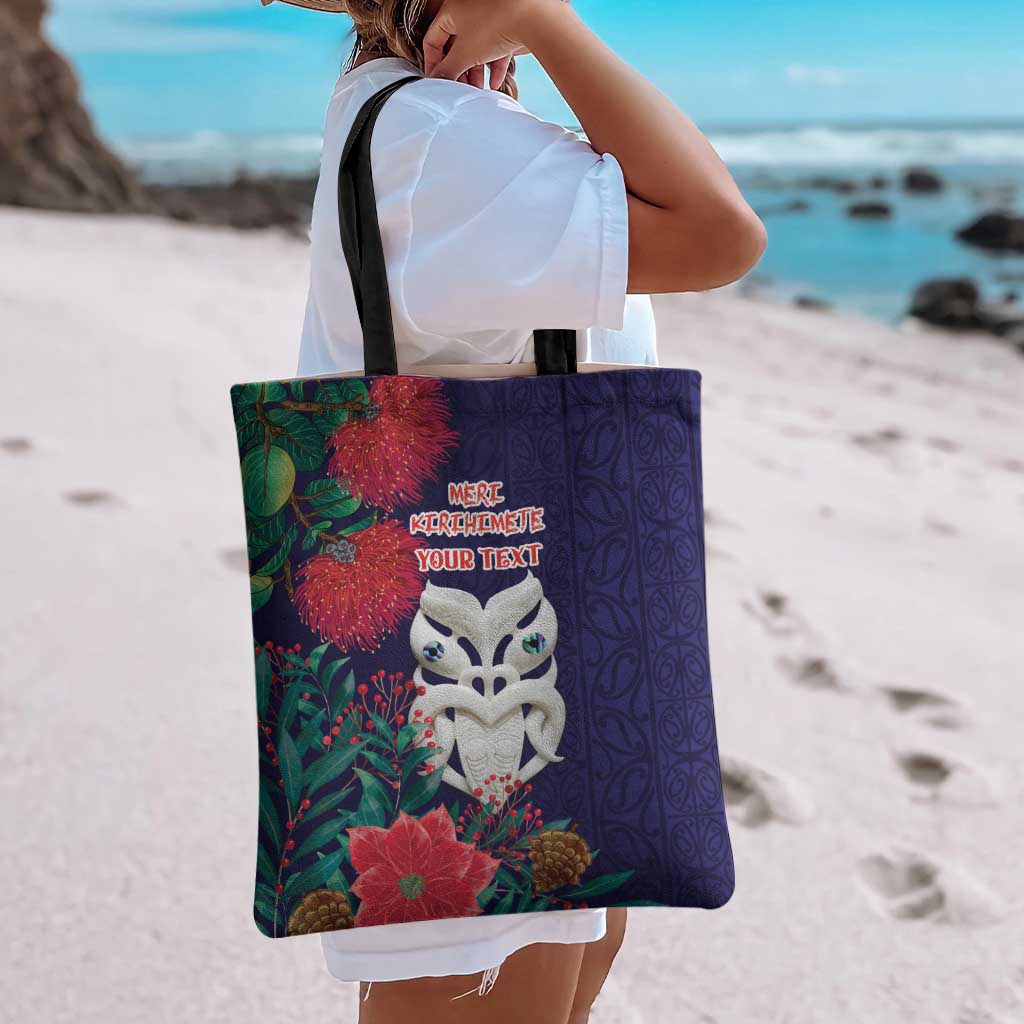 Maori Wheku Meri Kirihimete Personalised Tote Bag All Blue Indigenous Maori Motif - Polynesian Pride