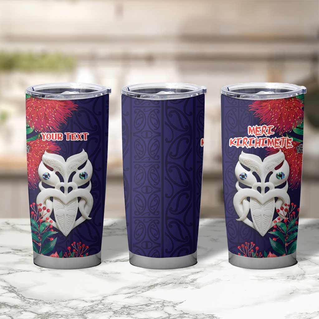 Maori Wheku Meri Kirihimete Personalised Tumbler Cup All Blue Indigenous Maori Motif - Polynesian Pride