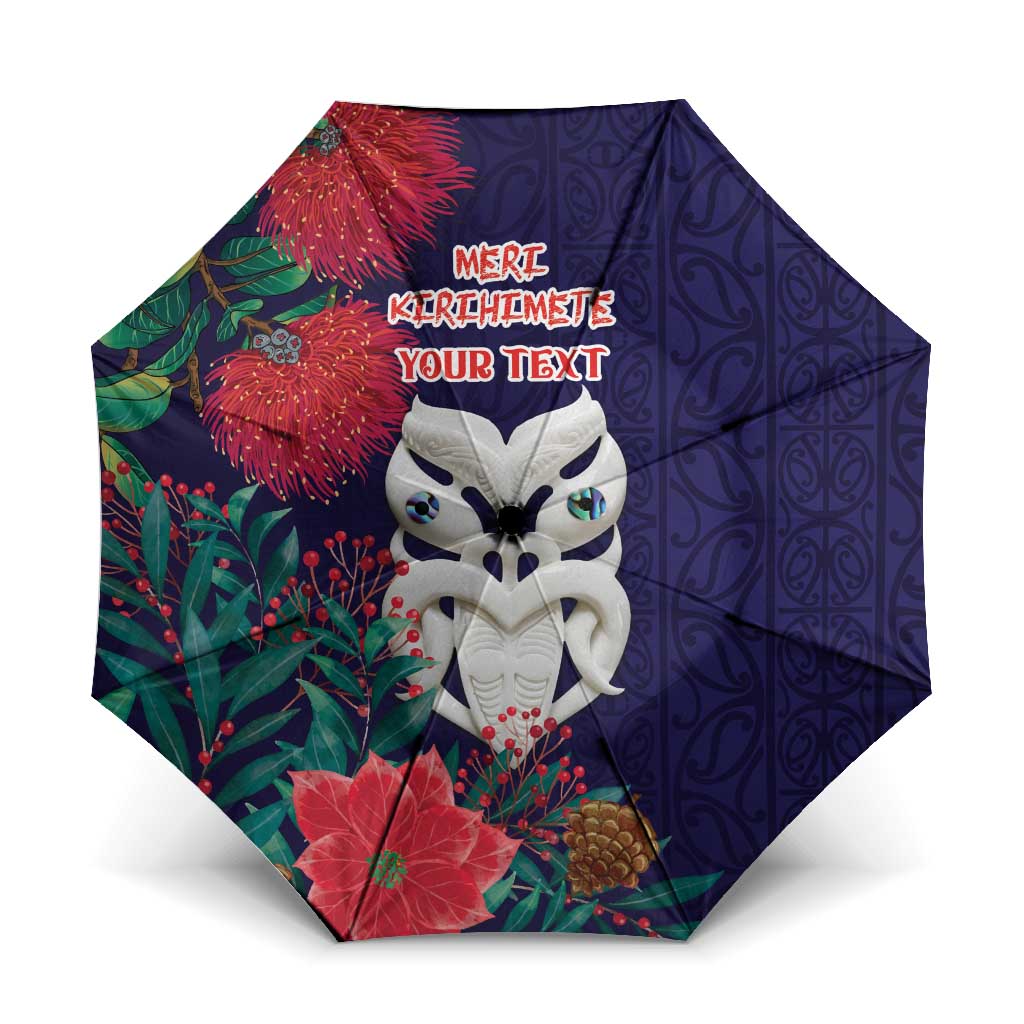 Maori Wheku Meri Kirihimete Personalised Umbrella All Blue Indigenous Maori Motif LT9 One Size Folded 11.42 inch Opened Diameter 37.4 inch Blue - Polynesian Pride