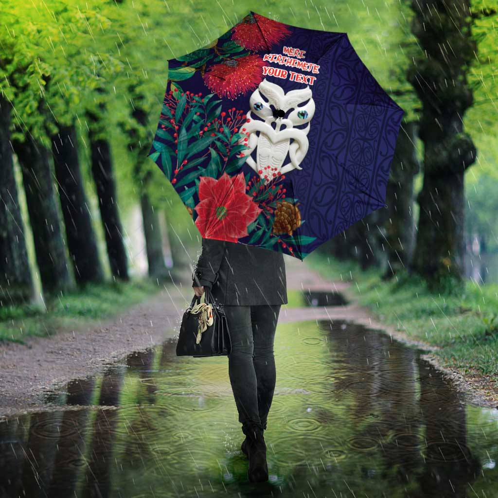 Maori Wheku Meri Kirihimete Personalised Umbrella All Blue Indigenous Maori Motif - Polynesian Pride