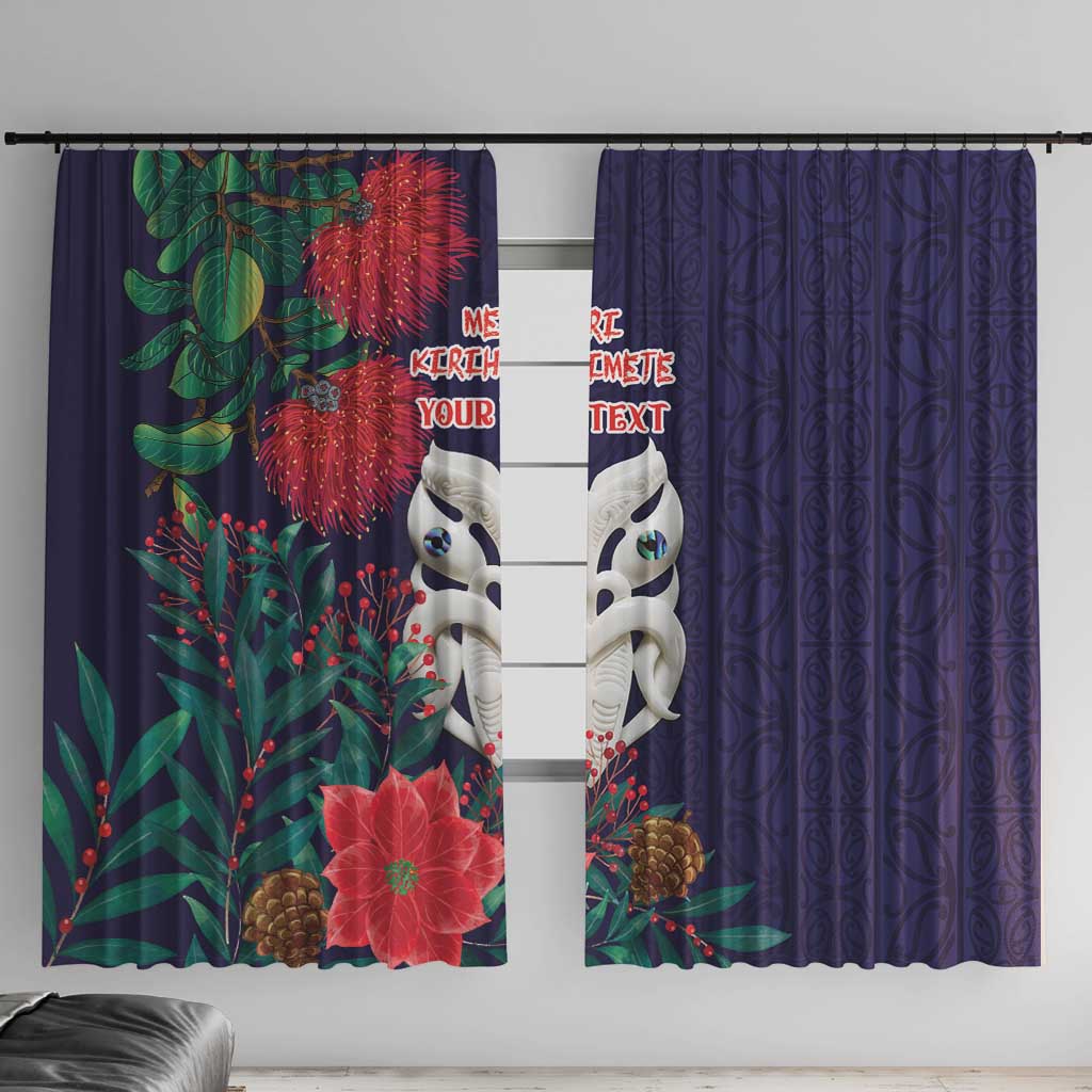 Maori Wheku Meri Kirihimete Personalised Window Curtain All Blue Indigenous Maori Motif LT9 With Hooks Blue - Polynesian Pride
