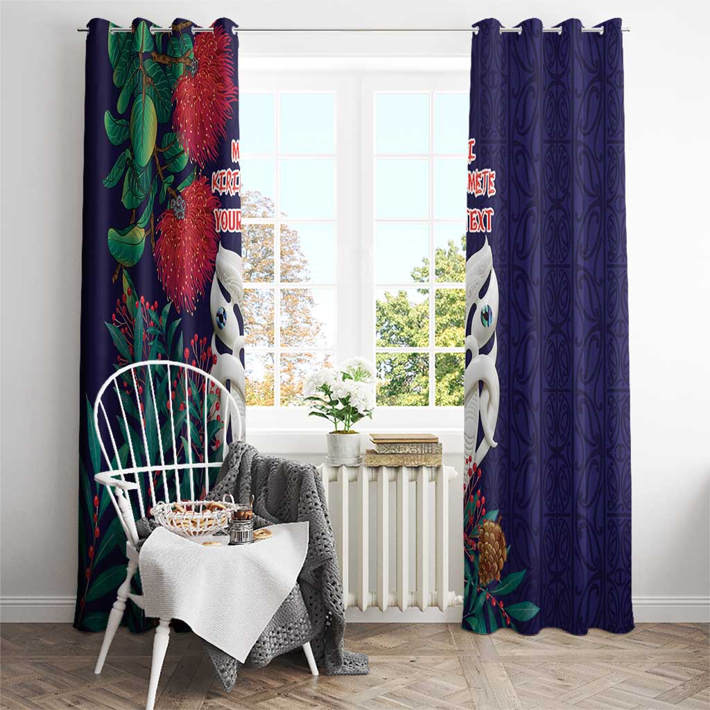 Maori Wheku Meri Kirihimete Personalised Window Curtain All Blue Indigenous Maori Motif - Polynesian Pride