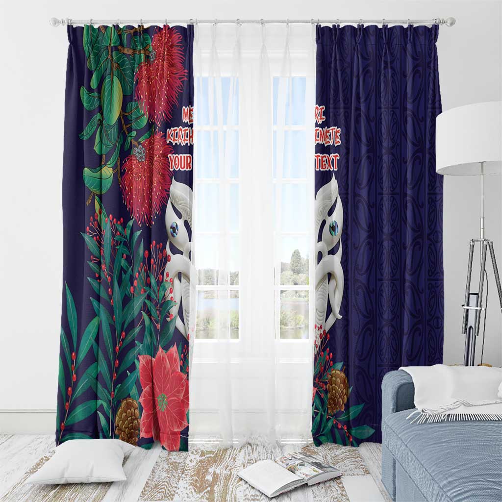Maori Wheku Meri Kirihimete Personalised Window Curtain All Blue Indigenous Maori Motif - Polynesian Pride