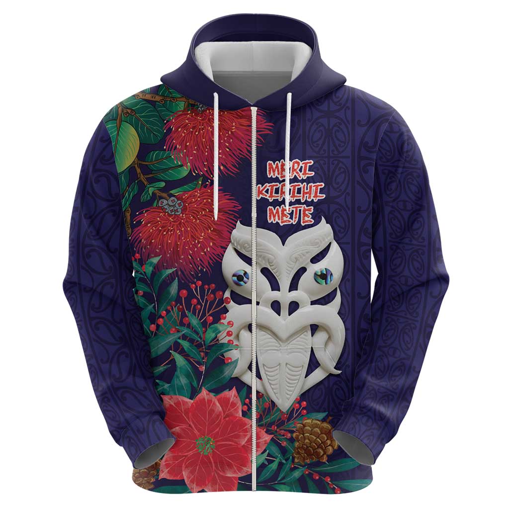 Maori Wheku Meri Kirihimete Personalised Zip Hoodie All Blue Indigenous Maori Motif - Polynesian Pride