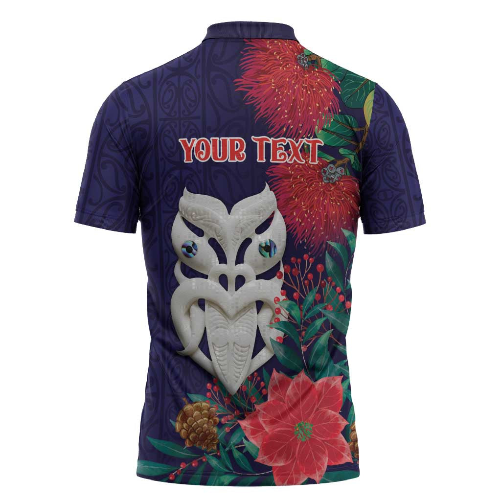 Maori Wheku Meri Kirihimete Personalised Zipper Polo Shirt All Blue Indigenous Maori Motif - Polynesian Pride
