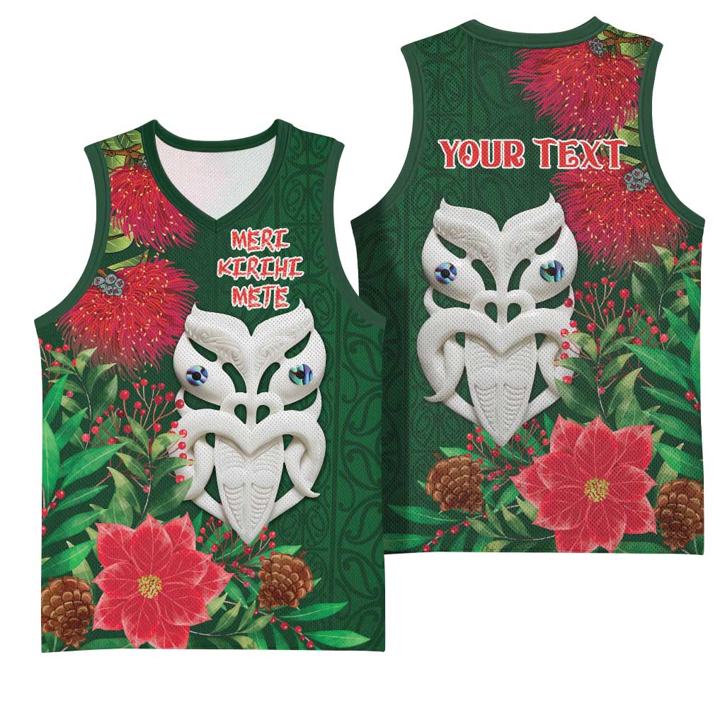 Maori Wheku Meri Kirihimete Personalised Basketball Jersey All Green Indigenous Maori Motif - Polynesian Pride