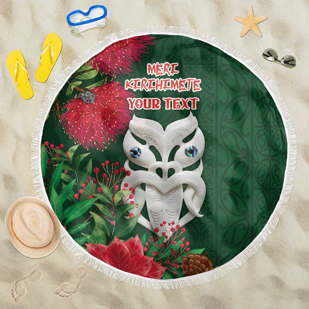 Maori Wheku Meri Kirihimete Personalised Beach Blanket All Green Indigenous Maori Motif LT9 One Size 150cm Green - Polynesian Pride