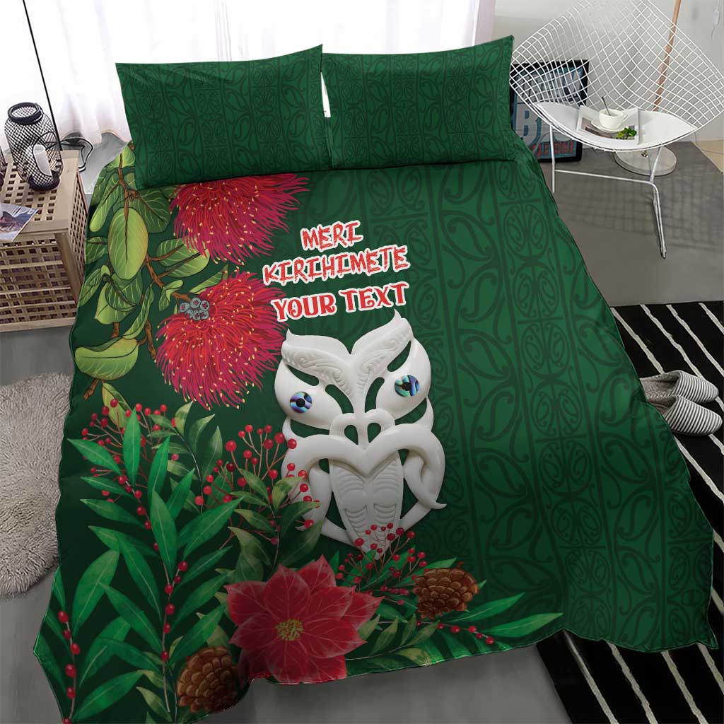 Maori Wheku Meri Kirihimete Personalised Bedding Set All Green Indigenous Maori Motif - Polynesian Pride