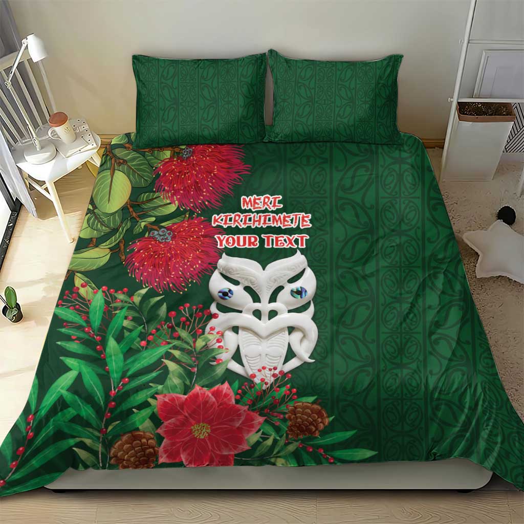 Maori Wheku Meri Kirihimete Personalised Bedding Set All Green Indigenous Maori Motif - Polynesian Pride