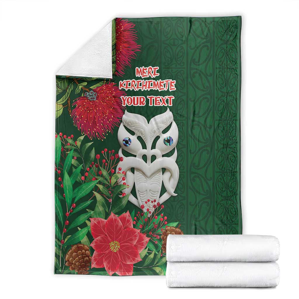 Maori Wheku Meri Kirihimete Personalised Blanket All Green Indigenous Maori Motif - Polynesian Pride