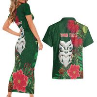 Maori Wheku Meri Kirihimete Personalised Couples Matching Short Sleeve Bodycon Dress and Hawaiian Shirt All Green Indigenous Maori Motif - Polynesian Pride